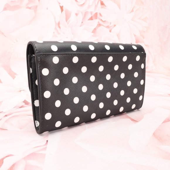 Kate Spade Women's Cheers Phone Wallet Black/White Polka Dot Leather W/Gift Box - Picture 8 of 10
